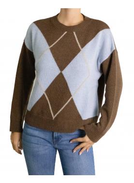 Maglione con rombi bicolore girocollo misto cashmere